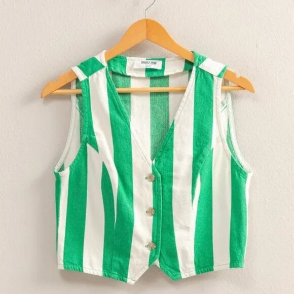 HYFVE Woven Striped V-Neck Button Down Vest - Picture 1 of 3